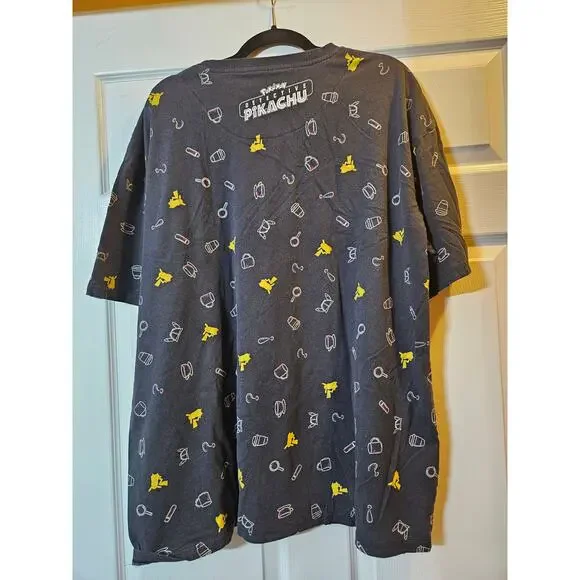 Pokemon Center Detective Pikachu Shirt 3XL Gray All Over Print Graphic Tee - Picture 4 of 6